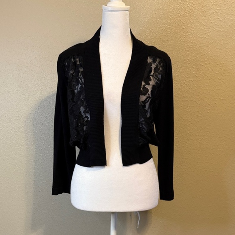Chetta B Black Lace Overlay Cardigan